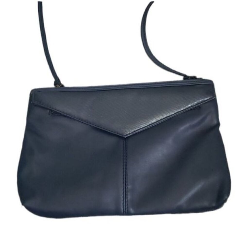 Vintage 90s Faux Leather Navy Blue Python Croc Envelope Handbag Purse